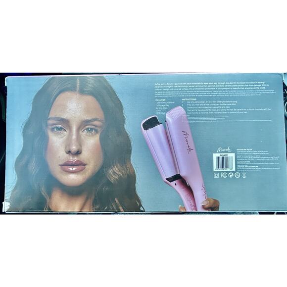 NEW Mermaid My Wavey Hair Kit Pink Double Waver w/ 4 Grip Clips & Pink Case - Picture 2 of 8